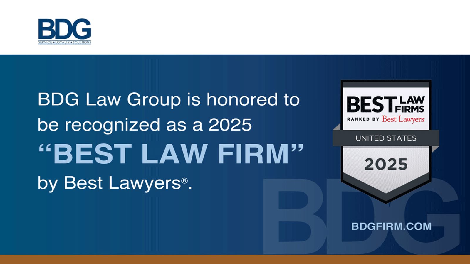 BDG Law Group is honored to be recognized as a 2025 Best law Firm by Best Lawyers